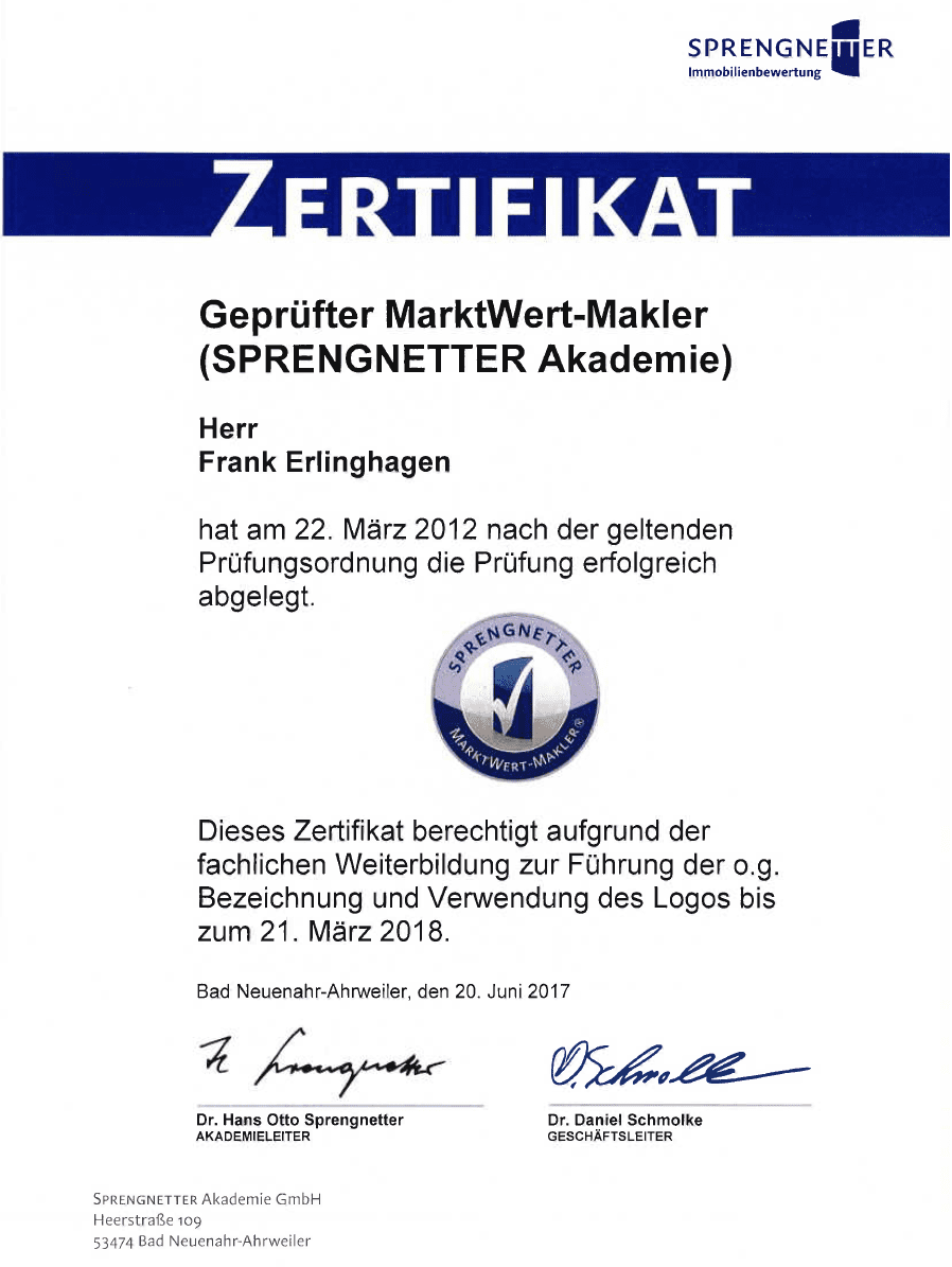 Zertifikat Geprüfter MarktWert-Makler